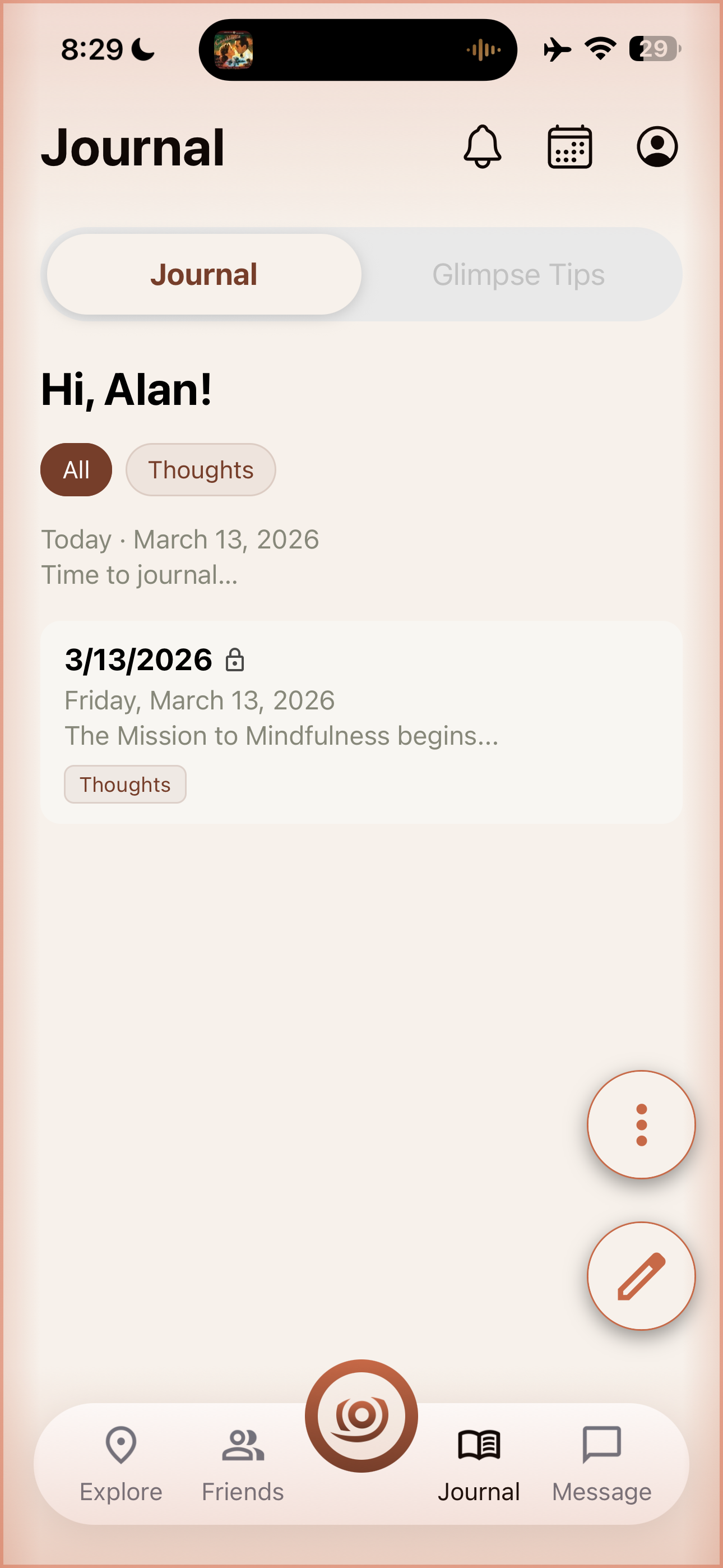 Journal screen preview