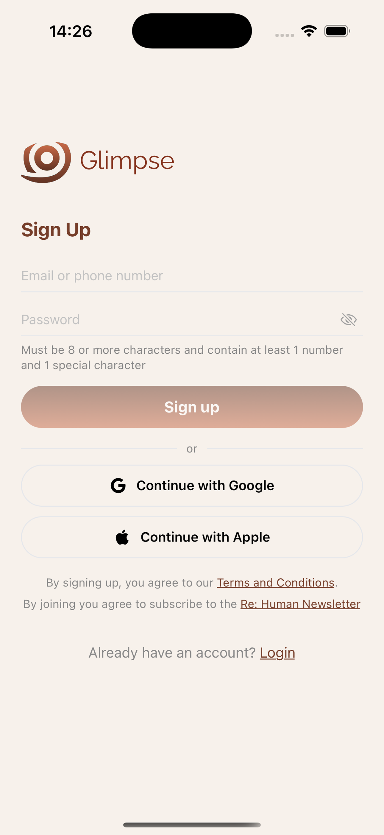 Glimpse login preview